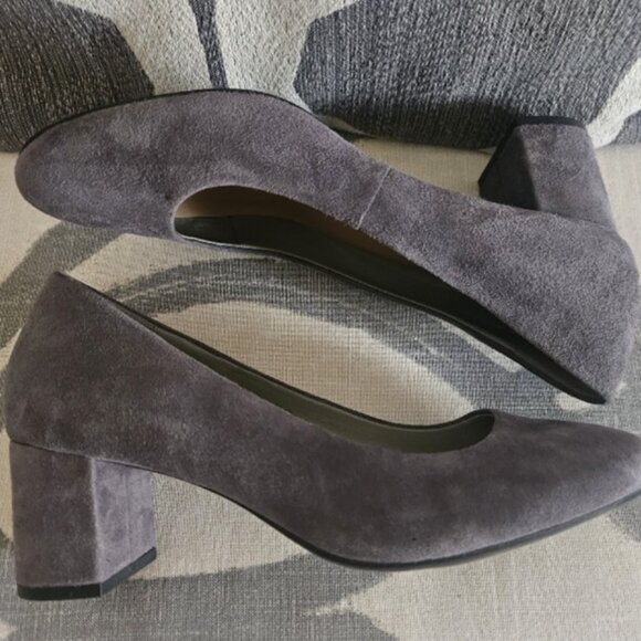 Aerosoles Eye Candy Women's Block Heels Pumps Size 9M Gray Suede Round Toe - Picture 1 of 6